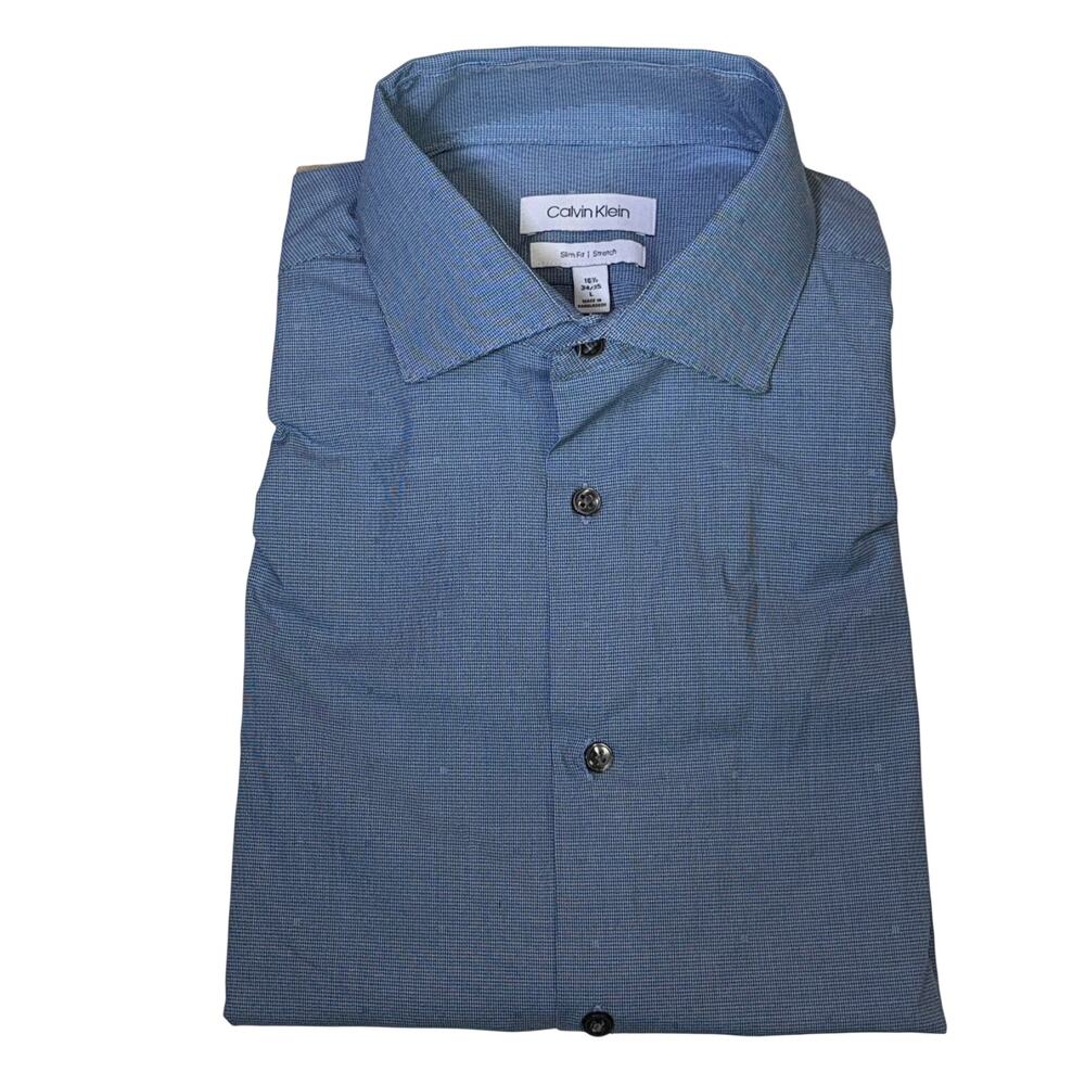 Calvin Klein Steel Men's Slim-Fit Stretch Dress Shirt blue 16.5" 34/35 $85